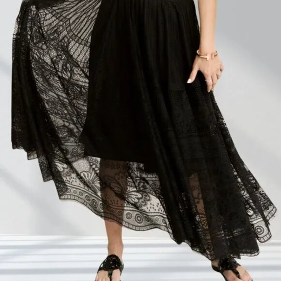 ✨NWT ADORA Elastic Waist Raw Hem Lace Maxi Skirt - Picture 4 of 4